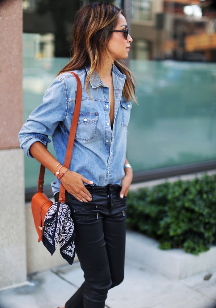 unbuttoned denim shirt