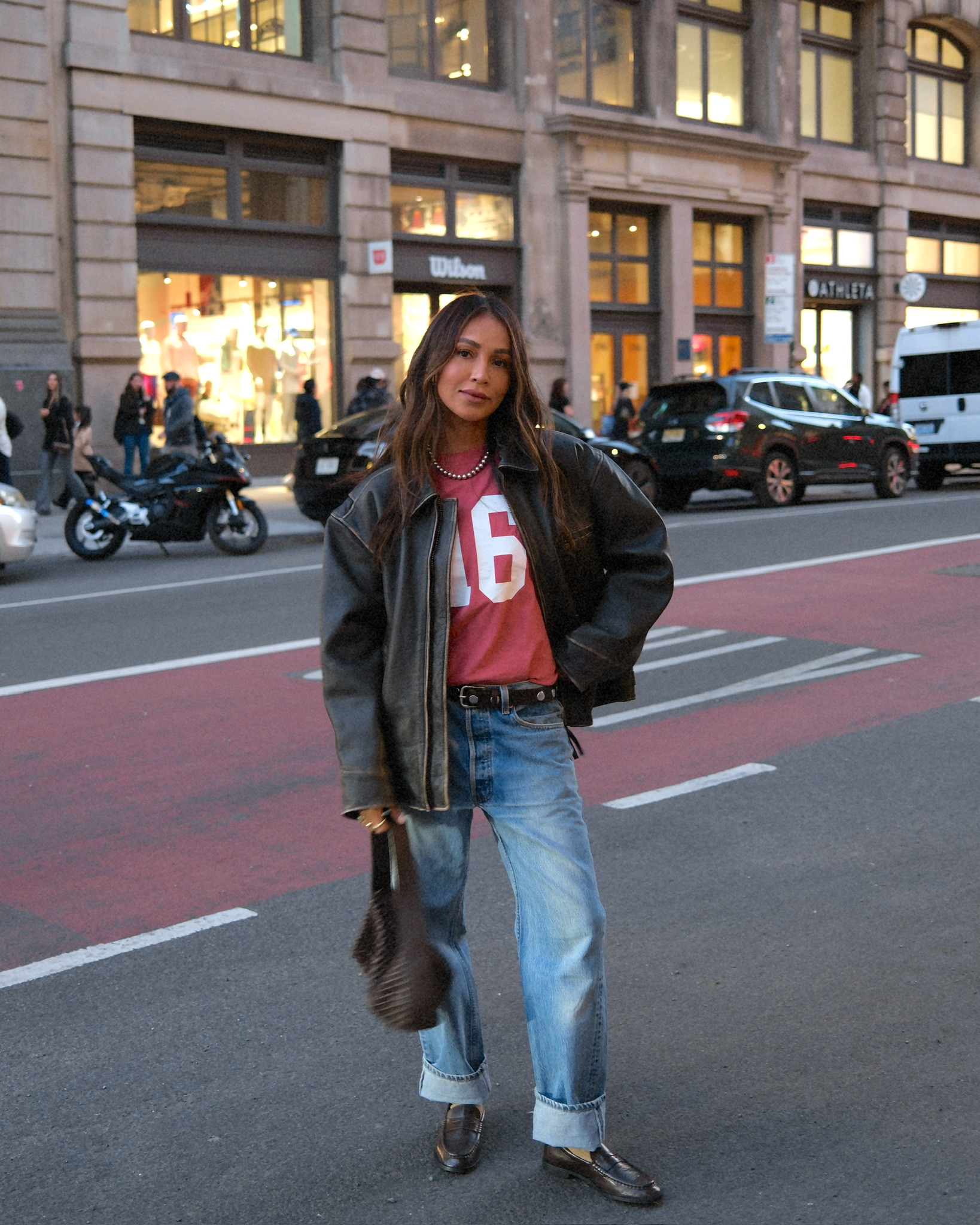 How to Style Thrifted Jackets in NYC Vintage Street Style Guide 9 Confident street style with thrifted jacket.