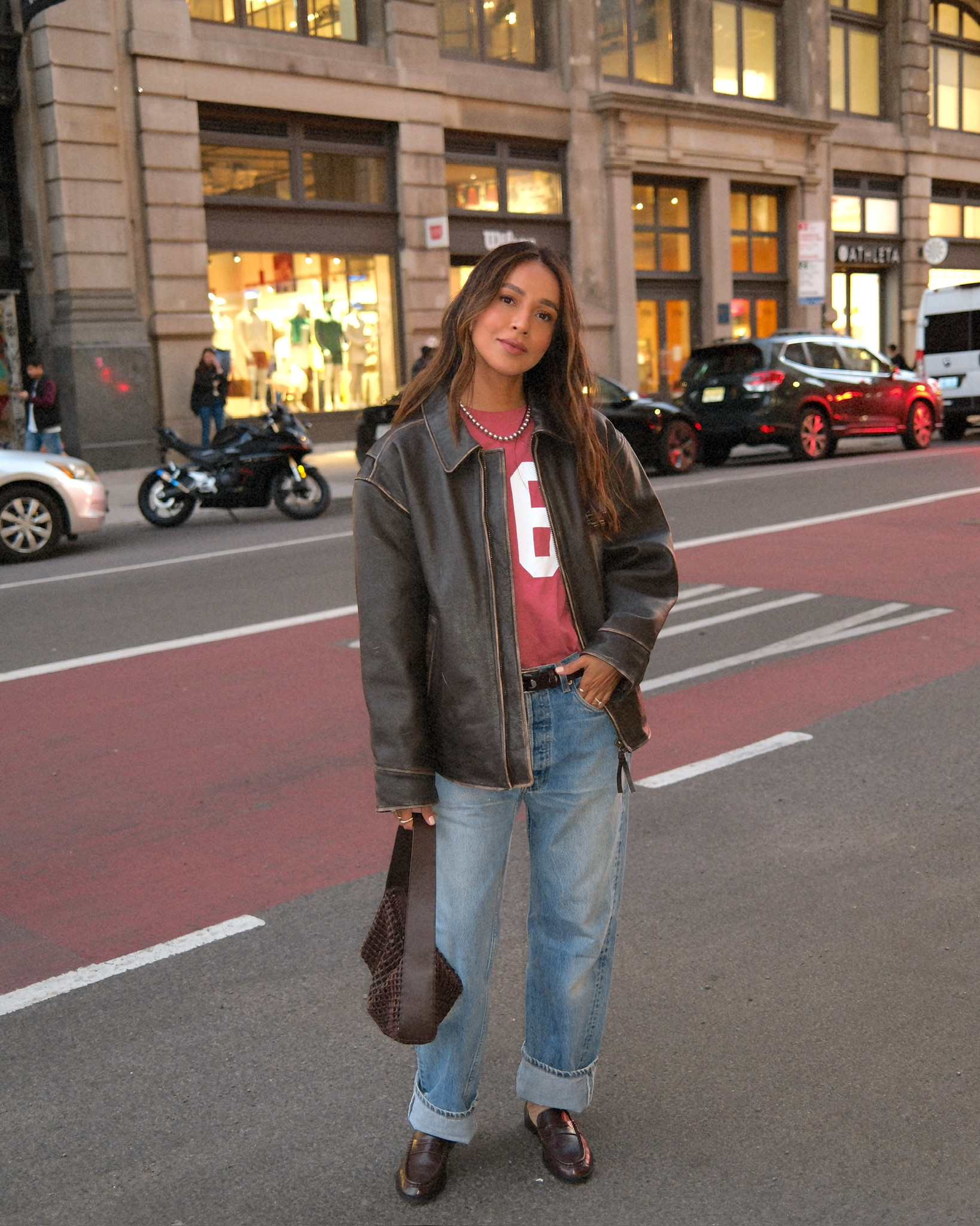 How to Style Thrifted Jackets in NYC Vintage Street Style Guide 7 Thrifted jacket showing wool and leather texture.